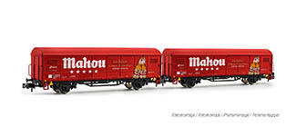 021-HN6579 - N - RENFE, 2-tlg. Set 2-achs. gedeckte Güterwagen JPD, „Mahou, Ep. IV